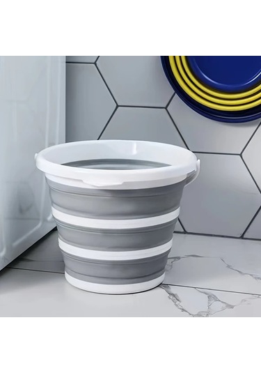 Willowhaven 1 Adat Katlanır Plastik Kova - Gri Çizgili Kampçılık Balıkçılık Araba Yıkama