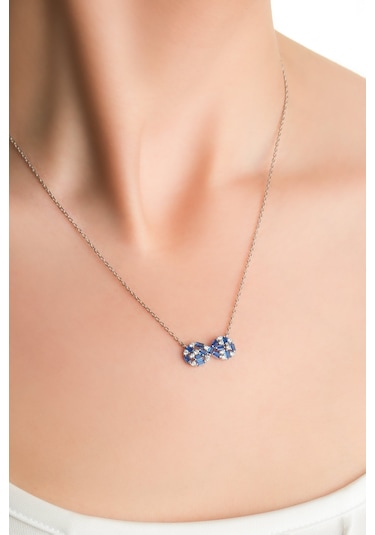 So Chic Sonsuz Mavi 18 Ayar Beyaz Altın Kaplama 45 Cm Gümüş Kolye Beyaz