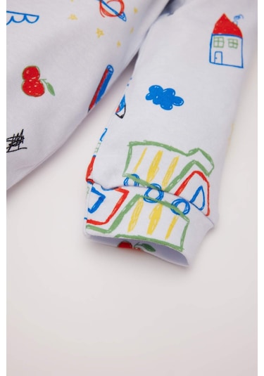 DeFacto Erkek Bebek Yenidoğan Dinazor Baskılı Uzun Kollu Fermuarlı Tulum D8324A5NSBE216 Mavi