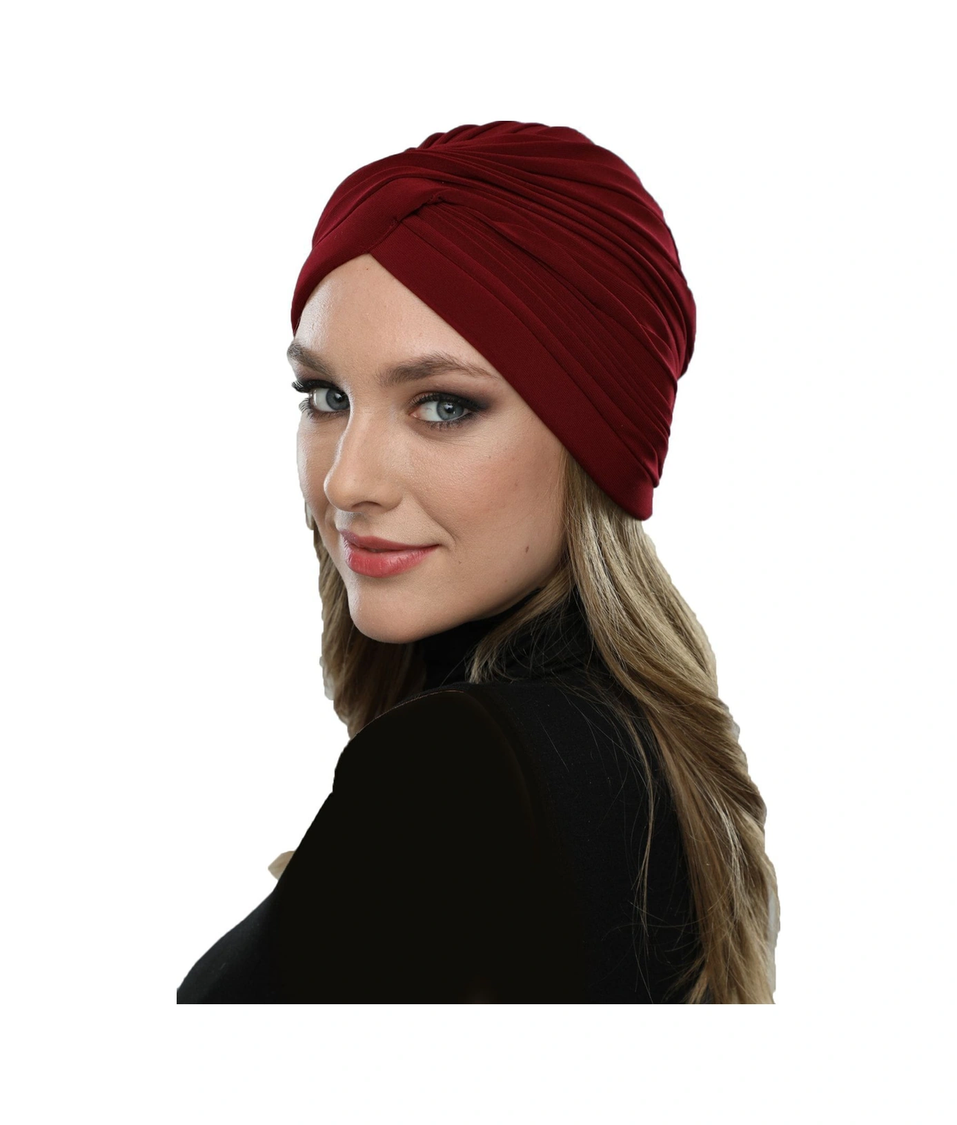 Çapraz W Nervürlü Ensesi Bantlı Bordo Hazır Türban Tesettür Havuz Bonesi Bordo