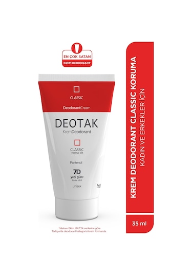 Deotak Classic Koruma 7 Güne Kadar Etkili Hassas Ciltler İçin Kadın - Erkek Kullanım Krem Deodorant 35 ML