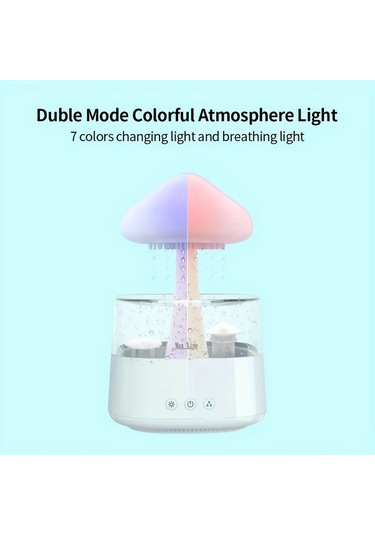 Motion003 7 Renk Degisen Led Gece Isikli Uzaktan Kumanda Beyaz Gurlutu Yagmur Nemlendirici Aromaterapi Makinesi