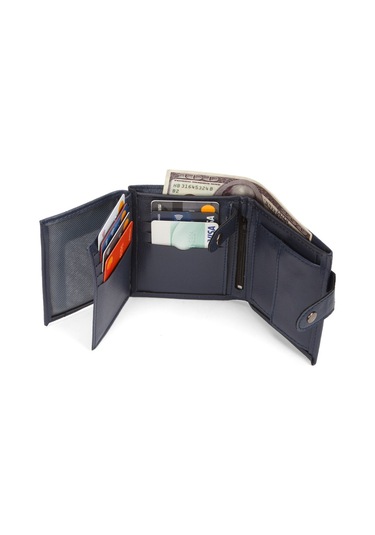 Tuldar Erkek Deri Bozuk Para Hazneli Kartlık Cüzdan 10x12cm Tul515 - Lacivert - Beyaz