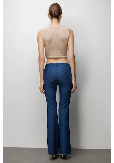Ekol Kadın Beş Cep İspanyol Paça Pantolon 4084 Indigo Indigo