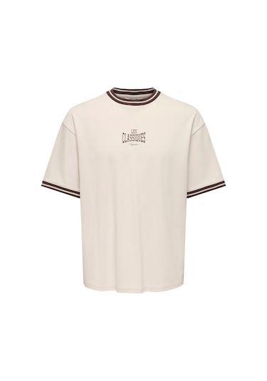 Only & Sons Classiques Caspian Erkek Krem Tişört 22037720-wty