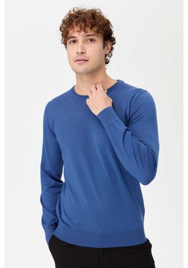 Desen Triko Erkek Basic Sıfır Yaka İnce Triko Kazak 02421603 Indigo İndigo