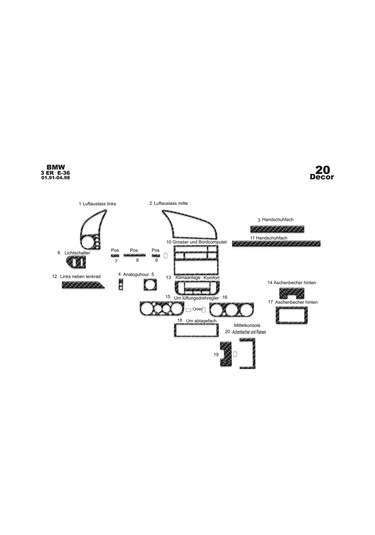 Bmw 3 E36 Konsol-konsol-torpido Kaplama 1991-1998 20 Parça-karbon Karbon