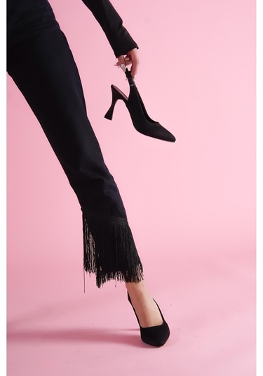 Rozalinda Siyah Süet Önü Sivri Günlük Kullanım Topuklu Ayakkabı Siyah