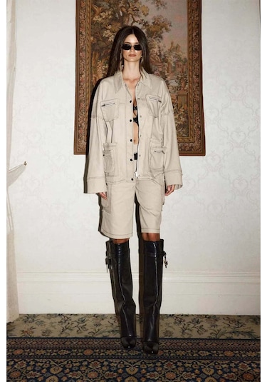 By Dyln Bone Renkli Oversized Mallory Ceket - Fermuarlı Ve Cepli Tasarım Bej