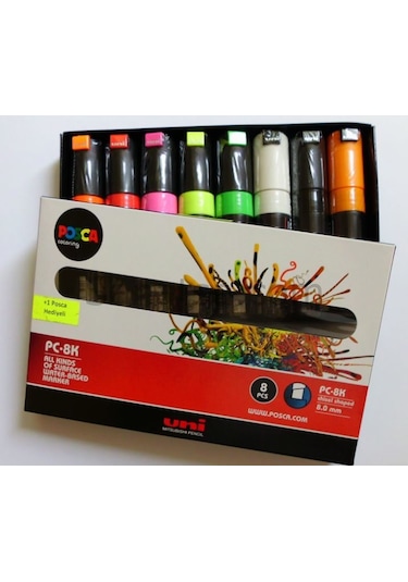 Uni-ball Posca Pc-8k Boyama Kalemi Kesik Uç 8'li Set Floresan Ren