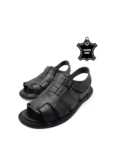 Magic Shoes Hakiki Deri Ortopedik Erkek Sandalet Siyah-22