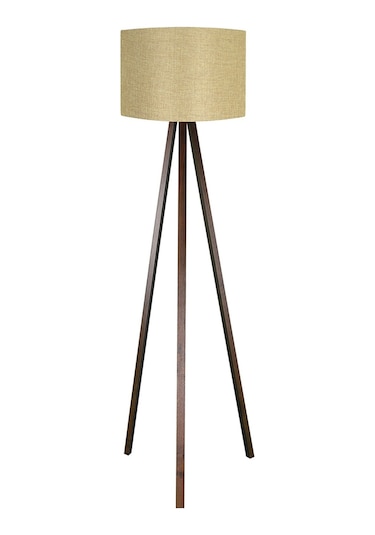 3 Ayaklı Ahşap Lambader Kumaş Yuvarlak Başlık Kum Beji Kahve Ly679