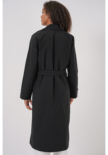 Bigdart 5938 Kruvaze Yaka Trençkot - Siyah