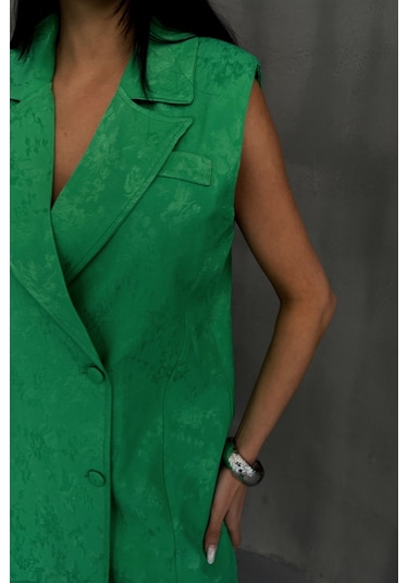 Leyla Sanat Sanata Yeni Bir Bakış Açısı Jakar Kumaş Yelek - Pantolon Takım - Yeşil Yeşil