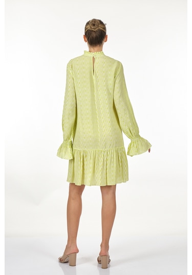 Perspective Dik Yaka Uzun Kollu Ekru Misket Limonu Kadın Elbise 2 001