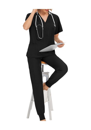 Dolıty Kadın Üniforma Scrubs Set Üstü Ve Pantolon L-siyah