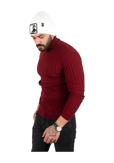 Deepsea Erkek Bordo Yarım Balıkçı Örme Kazak 2100017 Bordo