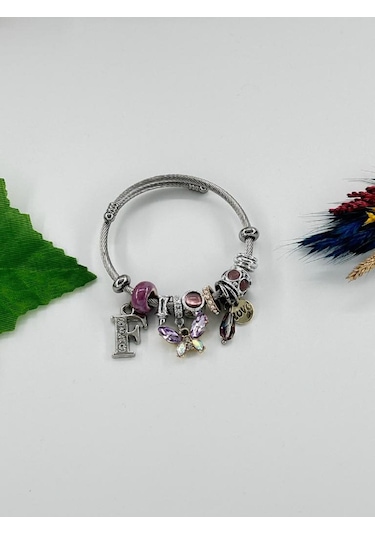 Bhs Life Kadın Charmlı F Harfi & Kelebek Çelik Bileklik