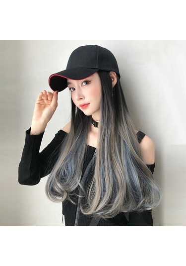Cbtx Şapka Peruk Uzun Kıvırcık Saç Kap Uzun Saç Mikro Hacimli Peruk Degrade Aoki Gri Seçim Pus Mavisi 60 Cm