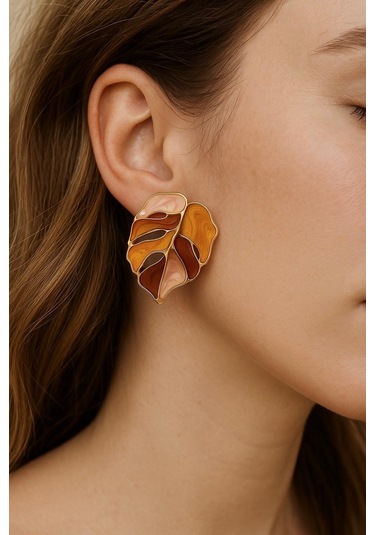 Sonbahar Yaprak Küpe Pirinç Kaplama Çok Renkli