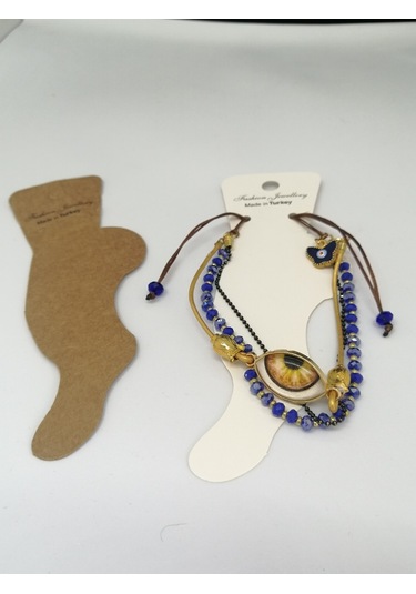 Glamglamour Mavi Kristal Boncuklu Sarı Gözlü Çoklu Kadın Halhal 2024017 Çok Renkli