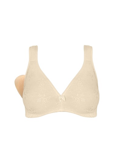 Pamuklu Dantel Detaylı Ten Rengi Cepli Protez Sütyen Bej