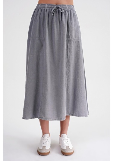 4633 Kadın Yandan Cepli Parçalı Etek Gri Gri