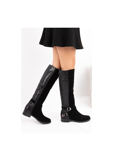 Fox Shoes Siyah Yılan Süet Kadın Çizme E726203402 Siyah
