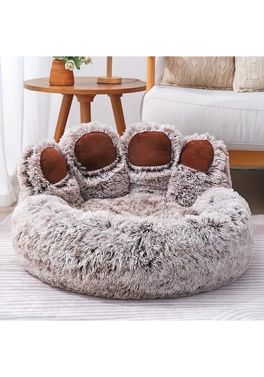 Gateesat Gri M 25.59inch Uzun Tüylü Yumuşak Sıcak Kedi Köpek Yatağı Kışlık Hediye