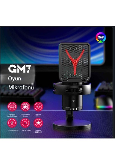 Gm7 Profesyonel Rgb Semi Pro Tak Çalıştır Usb Kablolu Vlog Canlı Yayın Stüdyo Mikrofon
