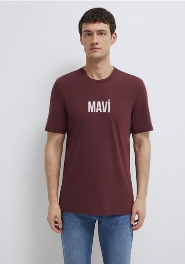 Mavi - Mavi Logo Baskılı Bordo Tişört 0613186-70396 Bordo