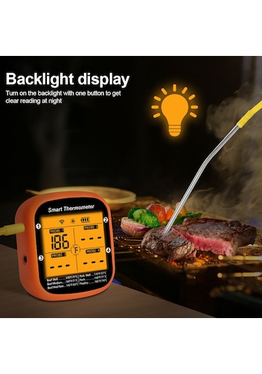 Tenfowee Bluetooth Bağlantılı Akıllı Et Termometresi, Anlık Okuma Ve Alarmlı, Kamp Ve Barbekü İçin Çok Renkli