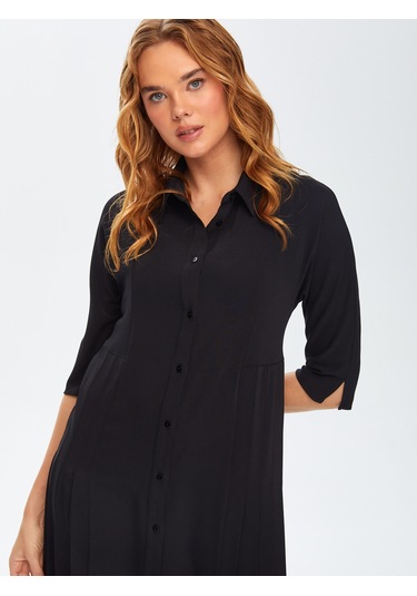 Pilise Detaylı Gömlek Elbise 69236 U6923610 Siyah