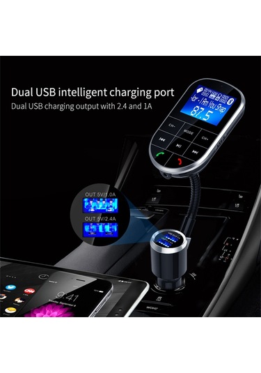 Bc37 Çift Usb Şarj Akıllı Bluetooth Fm Verici Mp3 Müzik Çalar Araç Kiti, Ahizesiz Arama Ve Tf Kart Ve U Disk Siyah Desteği