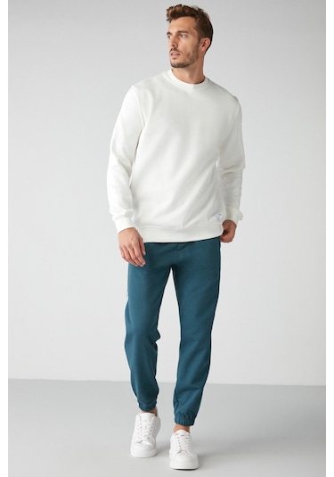 Travis  Erkek Yumuşacık Kumaşlı Regular Fit Yuvarlak Yakalı Beyaz Sweatshirt