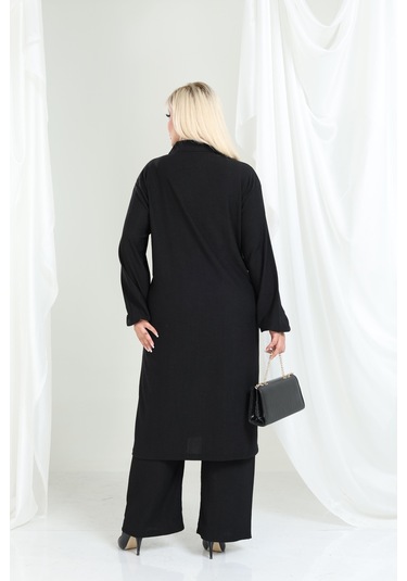 Bürümcük Gömlek Yaka Tunik Takım Düğmeli Tesettüre Uygun 2xl 6xl Siyah