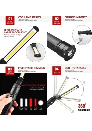 Sones W553 280lm Usb Şarj Edilebilir Katlanır Mobil El Çalışma Acil Durum Işığı, Boyut: 16,5 X 3,8 Cm Çok Renkli