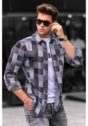 Madmext Madmext Gri Ekoseli Oduncu Erkek Gömlek 4667