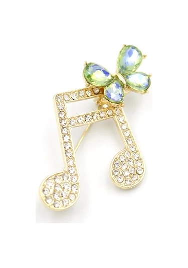 Nota Broş - Altın Çok Renkli