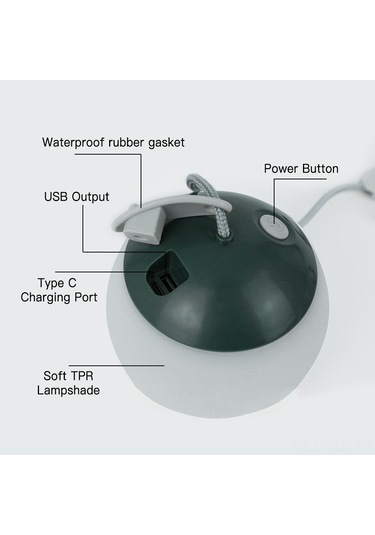 Yuntech01 Usb Şarjlı Dış Mekan Feneri, 2 Led Işık Seçeneği, 3600mah Pil, Gümüşlü Ahşap Desenli Kamp Çadır Lambası Çok Renkli