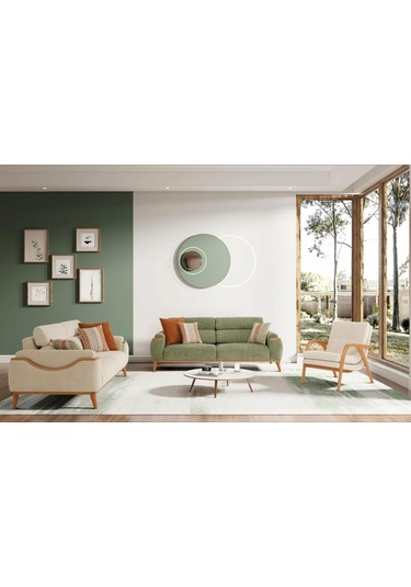 Efes Ahşap Ayaklı Kollu Krem Berjer Krem