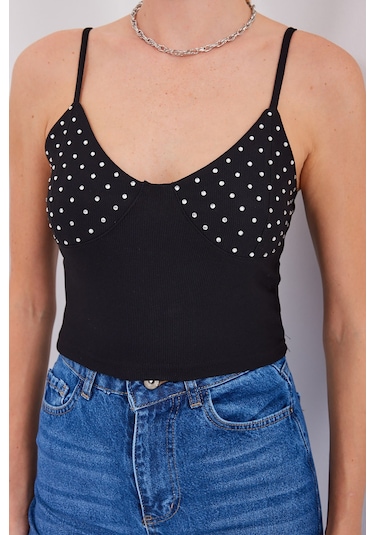Bigdart 918 İp Askılı Crop Top - Siyah 001