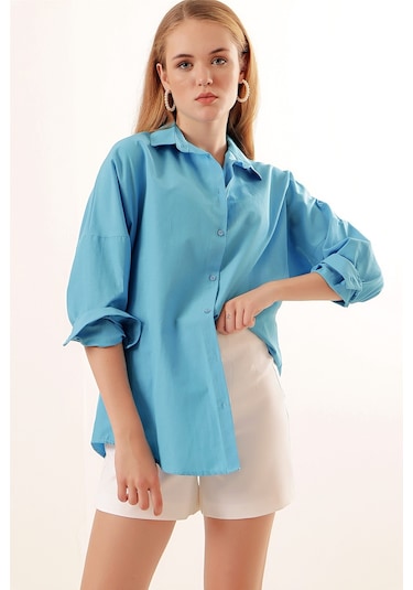 Bigdart 3900 Oversize Uzun Basic Gömlek - Koyu Mavi 001