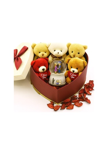 Seni Seviyorum Hediye Kutusu Sevgiliye Özel Romantik Kalpli Kutuda Ayıcık Ve Kar Küresi Hediye Seti Dekoratif Obje