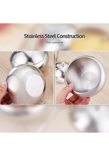 Pazly Paslanmaz Çelik Baharat Tencere Tuz Kutusu Şeker Kase Çeşni Caddy Konteyner Tutucu Kaşık Kapaklı Gümüş M Boyut Gümüş