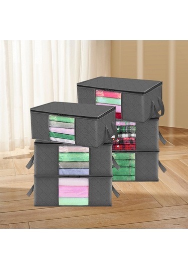 Trendooze 6 Parça Giysi Saklama Çantası Gri Montlar Katlanabilir Yatak Gri