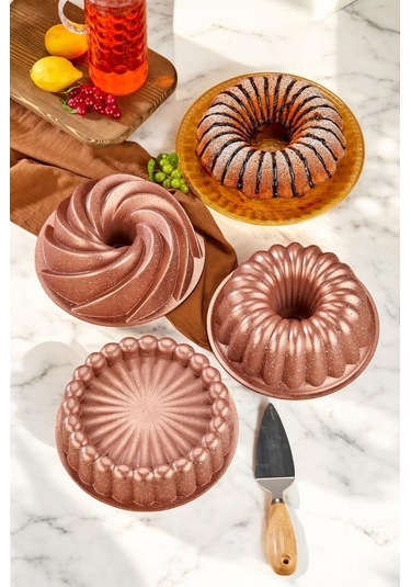 Doremcy 3lü Granit Döküm Kek Ve Tart Kalıbı 26cm Rosegold Dilimli Turta Kalıbı Kek Kalıbı Siyah