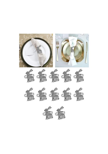 Homyl Tavşan Desenli Paskalya Peçete Halkaları Gümüş Gümüş