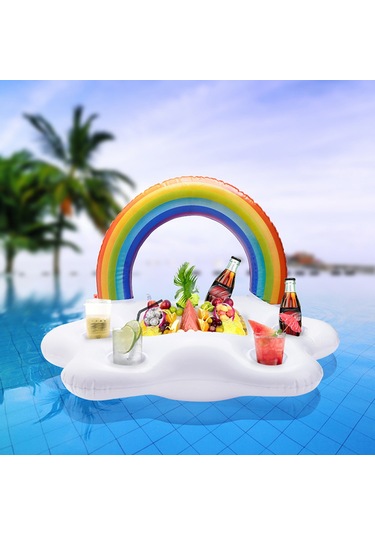 Konesam Renkli Bulut Şeklinde Havalandırmalı Su Üstü İçecek Tutucu - 4 Bardaklık Ve Buzluk Özelliği İle Havuz Ve Partiler İçin