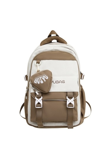 Youxuan Okul Tarzı Rahat Basit Moda Moda Orta Okul Sırt Çantası Kahverengi